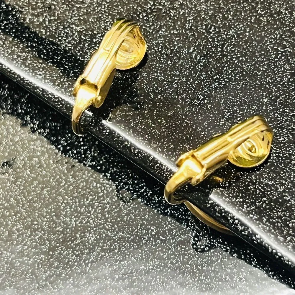 Vintage Turqoise Blue SMILEY FACE Button Gold Cute Happy Joy Grin Earrings 1424
